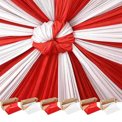 6 Rolls 100FT x 54IN Circus Plastic Tablecloth Roll with Slide Cutter Box | Heavy Duty White & Red Solid Color Disposable Table Cover Wall Backdrop, Cut-to-size for Halloween, Carnival & Party Buffets - color: White,red, size: 7200" x 54" (Rectangular)