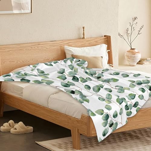 Sage Leaves Blanket, Green Plants Soft Lightweight Throw Blanket for Sofa Couch Bed Room 50x60 inch - color: Sage Green
