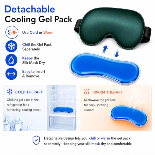 Cooling Sleep Mask with Mulberry Silk Surface & Removable Gel Pack - color: Cooling Bark Green
