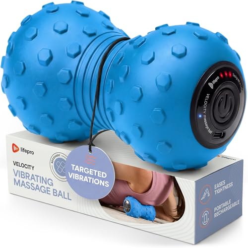 LifePro Velocity Vibrating Peanut Massage Ball with 4-Speed Vibration Modes | Rechargeable, Auto Shutoff, LED Battery Indicator — Double Lacrosse Ball for Deep Tissue Massage, Back, Waist & Feet Wellness - color: Blue