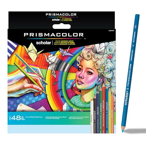 Prismacolor Scholar Colored Pencils, Assorted Colors, 48 Count - Perfect for Sketching, Drawing, Coloring - size: 48 Count (Pack of 1), style: New Packaging