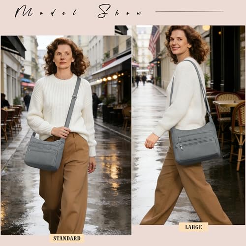 VOLGANIK ROCK RFID Purses for Women Fabric Nylon Multi Pocket Crossbody Bag Ladies Travel Handbag - color: Silver Grey, size: Large
