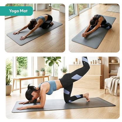 Yoga Mat 5mm Thick – Non Slip Exercise Workout Pad, PU Natural Rubber Grip, Extra Large 183x68 cm, Pilates Fitness Training, Includes Strap & Carry Bag - color: GRAY