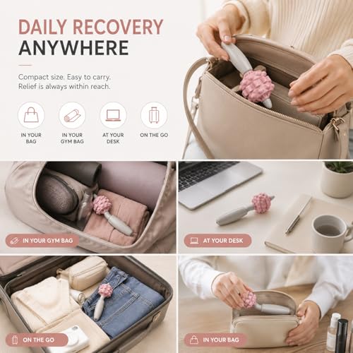 VibeRoll Mini Massage Tool for Trigger Point Relief, Handheld Muscle Roller Stick for Neck, Legs, Arms & Back, Portable Deep Tissue Recovery Tool