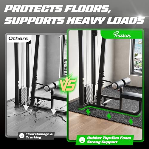 PRAISUN 0.56" Rubber Top Gym Flooring, Heavy Duty Gym Mats for Home Gym | Non-Slip Interlocking Workout Mat, 24 x 24in Large Gym Floor Mat, Protect Floors from Equipment, 120 Sq Ft, Black/Grey - size: 30 Tiles (120 Sq Ft)