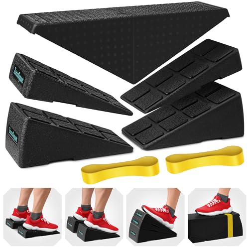 Squat Wedge Block Set of 3/5 - 960 LBS Capacity - Slant Board for Calf Stretching with 5 Stackable Angles - Calf Stretcher Slant Board - Workout Equipment - EPP Material for Exercise Equipment & Physical Therapy - color: Black&Classic