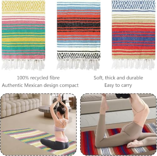 3 Pcs Mexican Blanket Bulk, 130 x 180 cm Large Yoga Blanket | Cotton Outdoor Camping Blankets with Fringed for Outdoor Beach Picnic Home Decor