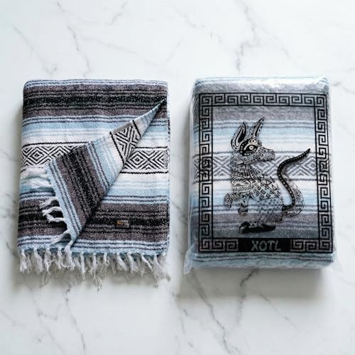 Authentic Mexican Blanket – 50x70 Handwoven Serape & Falsa Throw – Thick 2.1lb Decorative Blanket for Yoga, Beach, Camping & Home Decor (Misty Sky) - color: Misty Sky