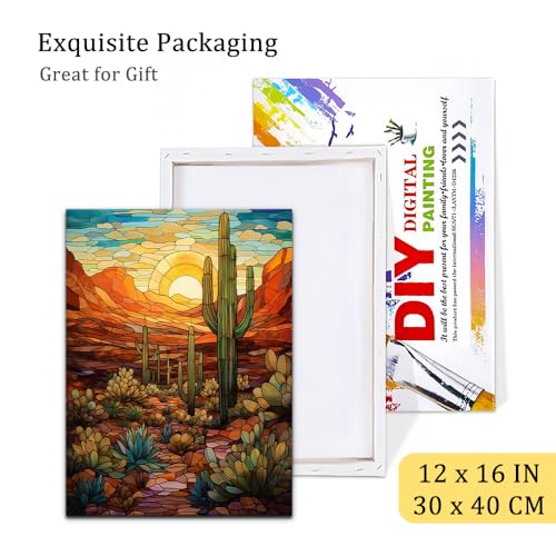 Natuyalo Paint by Numbers for Adults with Framed on Canvas, Wilderness Landscape Paint by Numbers Kits for Beginners, Cactus DIY Acrylic Painting Kits with Frame Ideal Gift (12x16 Inch) - color: Color-01