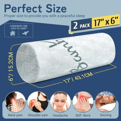 Cervical Roll Pillow, Cylinder Neck Pillow with Removable Washable Cover - size: 6x17in