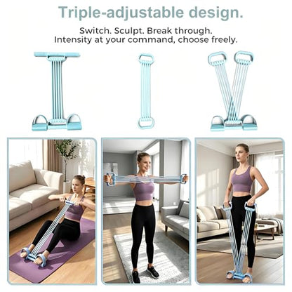 3-in-1 Pedal Resistance Band with Handles,10-Tube Multi-Functional Pedal Resistance Band,Natural Rubber Tension Rope for Abs,Arms,Waist,Legs & Home Fitness - color: blue