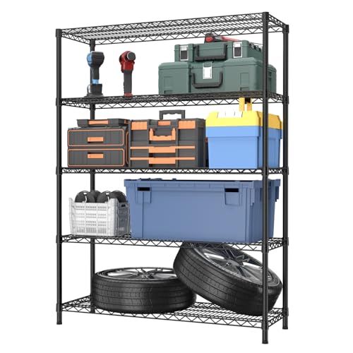 Golpart 5Tier Adjustable Storage Shelves Metal Wire Shelving Standing Shelf - color: Black, size: 5-tier-18"Dx46"Wx77"H
