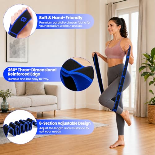 Resistance Band for Stretching, Yoga, Pilates and Fitness, Number Stretch Fitness Band with Clear Markings, 8-Section Elastic Latex Training Bands with Adjustable Tension for Body Shaping - color: Blue-Black
