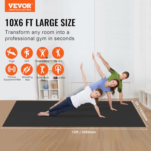 VEVOR Large Exercise Mat, 12'x6'/10'x6'/9'x6'/8'x6'/8'x5'/7'x5'/6'x4' (7mm) Extra Thick, Non Slip High Density Premium Workout Mat, Exercise Yoga Mat for Men & Women, Fitness & Exercise Mat with Bag & Carry Strap, for All Types of Home Yoga, Pilate & Floo