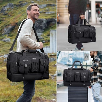 WITZMAN Duffle Bag for Men 55L Nylon Travel Weekender with Shoe Compartment - color: Black