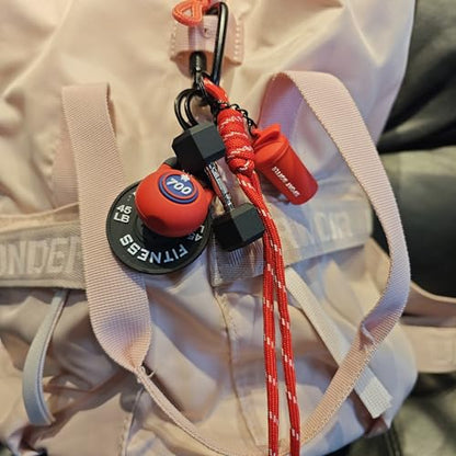 Fitness Keychain Barbell Dumbbell Keychain Bag Purse Charms Gym Lovers Fitness Enthusiast Gift Bag backpack Charms - color: Red+black