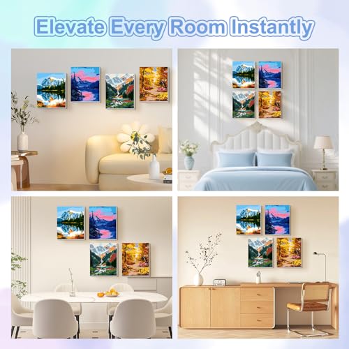 TOSTOG Landscapes 4 Pack Framed Canvas Paint by Numbers Art Kit for Adults and Kids, Beginner Acrylic Oil Painting Supplies with Wooden Frame for Home Wall Decor 20 * 25 cm/8 * 10 in - color: Landscapes