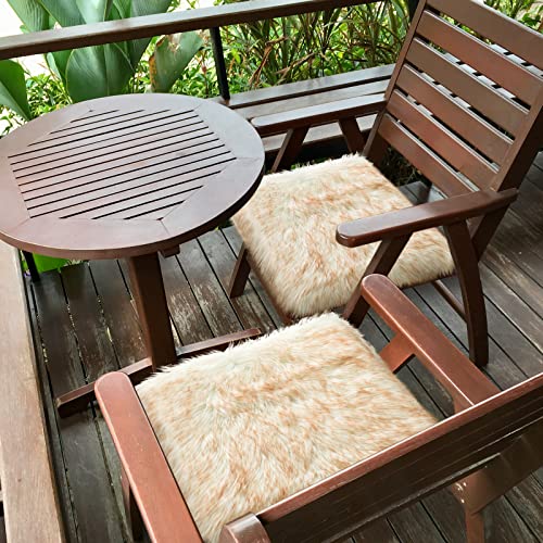 Softlife White Faux Fur Sheepskin Chair Cover 2 PCs Seat Cushion Pad Super Soft Area Rugs for Living Bedroom Sofa Dorm (1.6ft x 1.6ft, White with Brown Tips,) - color: White-brown Tip-2pcs