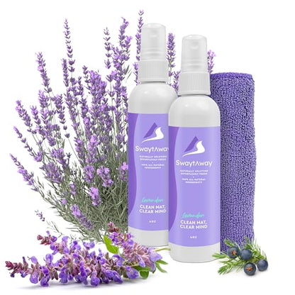 SwaytAway Fitness Mat Mist with Towel, 4oz Travel Size, 2 Pack, Lavender | Yoga Mat Spray with Towel Aromatherapy-Inspired Lavender and Patchouli Blend, Plant-Based, No Rinse, Refreshes & Deodorizes - size: 4 oz - 2 Pack