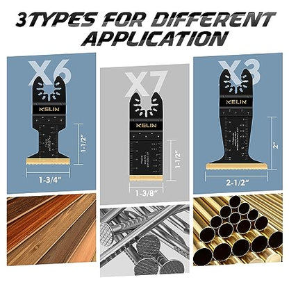 16pcs Titanium Oscillating Tool Blades, Universal Multitool Blades | Oscillating Saw Blade for Hard Wood, Metal,Nails, Laminate Flooring, Multi Tool Blades Kits for Milwaukee Dewalt Bosch Ryobi - size: 16 PCS
