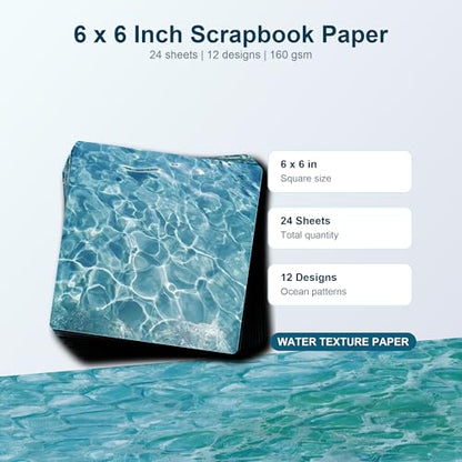 Scrapbook Paper Pad & Scrapbooking Supplies - Oceanic Water Ripple Aesthetic, Double Sided Junk Journal Kit, 160gsm Craft Paper for Photo Albums, Picture Art Collage, 6x6 Inch - color: Oceanic