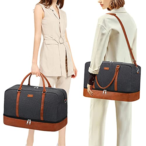IBFUN Weekender Bags for Women, 21" Weekender Travel Bag, Travel Duffle Bag with Shoe Compartment Carry on Overnight Duffel Bag for Weekend Travel Business Trip, 3PCS - color: A5-Polyester-Polka Dot