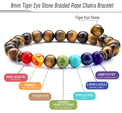 Men Women 8mm Lava Rock 7 Chakra Beads Chakra Bracelet - color: Tiger Eye