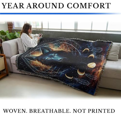 Pure Country Weavers Dreamcatcher Wolf Blanket by Jonas Jödicke - Gift Tapestry Throw Woven from Cotton - Made in The USA (72x54) - color: Dreamcatcher Wolf, size: 72x54
