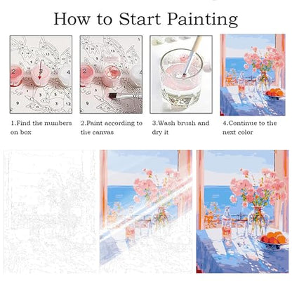 ZRIZQ Paint by Numbers Kit for Adults Beginner,Flowers Landscape,16x20 | Full set with wooden brushes,rolled canvas,rich paints.Calming activity.Beginner friendly.Just open and paint. - color: 16"X20"Rolled Canvas(Frameless)-Flowers 15