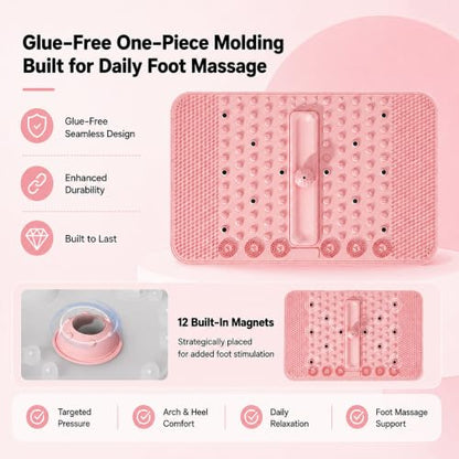 Soft TPR Extra Large Acupressure Foot Massage Mat With Removable Ball | 12 Magnets, Silicone-Like TPR, 24.4" x 15.7" Roll-Up Under Desk Foot Massager For Plantar Fasciitis And Foot Pain Relief - color: Pink