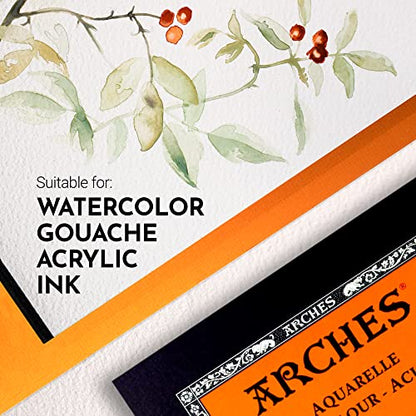 Arches Watercolor Paper Pad, 140 lb. Rough Surface, 12 Sheets, 9"x12" | Traditional Mould Made 100% Cotton Artists' Watercolour Paper, Internal Gelatin Sizing - size: 9"x12", style: Rough