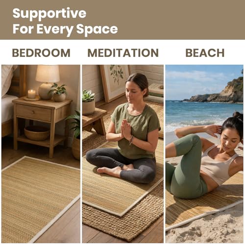 LFH Home Handmade Straw Yoga Mat For Exercise, Workout, Fitness - Perfect Heavy Quality Eco Friendly Natural Straw Reversible Yoga Mat for Men & Women - 72x24 Inch - color: Brown