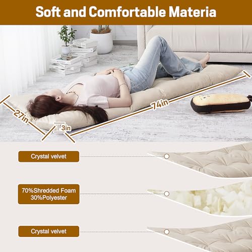 BALAPET Floor Lounger Pillow,Foldable Light Thick Tufted Floor Pillow Cushion with Elasticized Webbing for Easy Storage Floor Lounger for Meditation, Playing, Yoga, Reading, Sleeping(Beige White) - color: Beige White