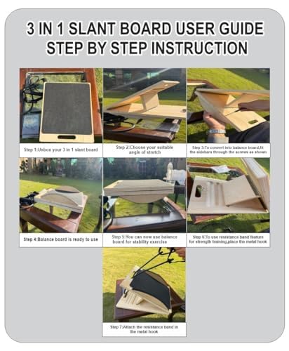 3-in-1 Portable Wooden Slant Board for Calf Stretching - Calf Stretcher & Incline Board Convertible to Balance Board + Resistance Band - 5 Angles, Anti-Slip Squat Wedge for Squats, Plantar Fasciitis, Achilles & Physical Therapy