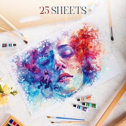 Wanderings Thick Handmade Watercolor Paper with Deckle Edge - 11" x 17" - 300GSM - Premium White Hot Press Smooth Mixed Media Paper Made with Recycled Cotton - 25 Loose Leaf Sheets - color: White, size: 11x17" (28x43cm)