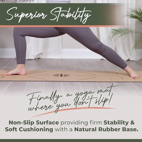 Y O Gayo Premium Yoga Cork Mat | 5mm Thick Natural Tree Rubber Base and Bigger Mat for Extra Support, Alignment lines for Guidance | Non-Slip, Sustainable, Your Ultimate Yoga Companion