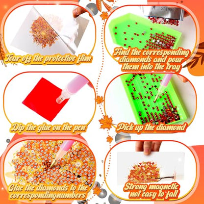 Saillong 12 Pack Fall Tree Diamond Painting Greeting Card Kits DIY Thanksgiving Diamond Art Cards with Envelopes Life Tree 5D Rhinestones Painting Making Kit for Adult DIY Crafts Family Friend Gifts - color: Fall Tree