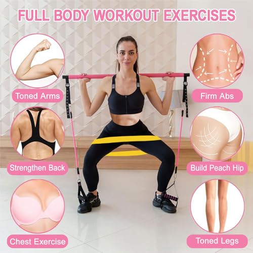 Bbtops Pilates Bar Kit with Resistance Bands,Pilates Bar with Stackable Bands Workout Equipment for Legs,Hip,Waist and Arm,Exercise Fitness Equipment for Women & Men Home Gym Yoga Pilates - color: Baby Pink