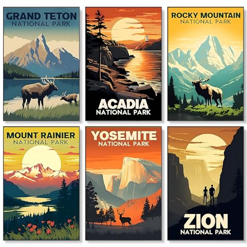 6 Pack Paint by Numbers Kit for Adults Beginner National Park, 8x12 Inch | Without Frame Canvas, DIY Acrylic Painting by Numbers National Parks, Stress Relief Gift, For Home Wall Decor - color: LKOP6P-4