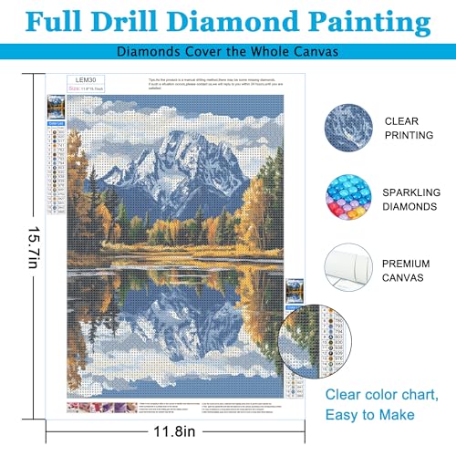 LELEMON Diamond Art Kits for Adults,Diamond Painting Kits for Adults | Grand Teton National Park 5d Diamond Painting Kit with Diamond Art Accessories for Home Wall Decor 12 x 16inch - color: Grand Teton National Park