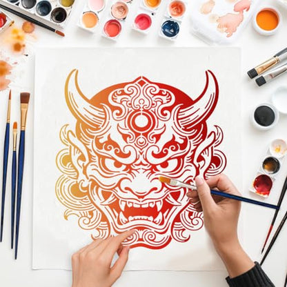 MAYJOYDIY 2 Styles Swordsman Stencils Reusable Drawing Template with Paint Brush Japanese Style Samurai 11.8×11.8" for Home Decoration Wood Wall Canvas Furniture - style: Swordsman