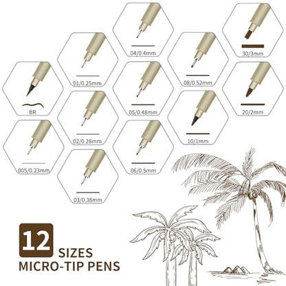 01 Micro Pen, 6 Pack Brown Fine Point Pen with Waterproof Archival Ink, 0.25mm Fineliner Ink Pens for Artist Illustration, Sketching, Anime, Manga, Technical Drawing and Scrapbooking-fan - color: Brown
