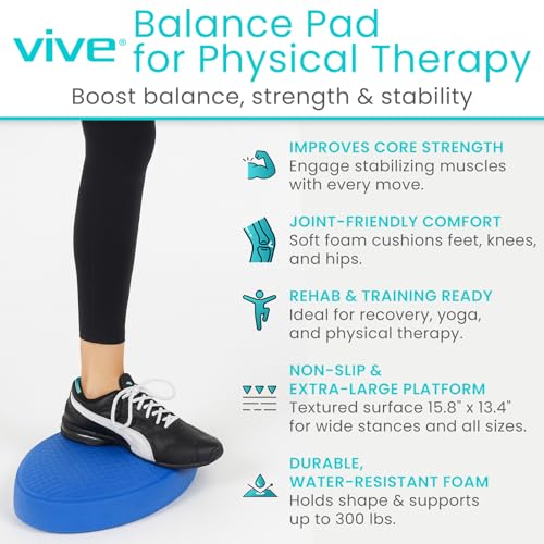 Vive Oval Balance Pad - Wobble Cushion For Physical Therapy And Rehabilitation Equipment - Soft Stability Trainer Foam For Workouts, Yoga, Core Strength And Pilates - Device For Women, Men And Kids - color: Blue, size: 1 Pack