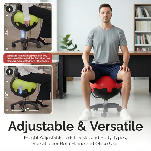 Aeromat Elite Yoga Ball Chair Active Sitting & Adjustable Height 250lbs Cap - color: Red