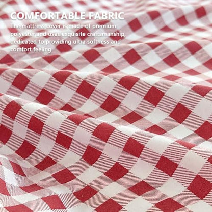 Red Gingham Japanese Floor Mattress Futon Cover, Queen - color: Red Gingham, size: Queen