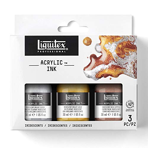 Liquitex Professional Acrylic Ink, 1-oz (30ml), Iridescent Set, Set of 3 | Ultra Fluid Acrylic, Highly Pigmented, Dye-Free, Non-Fading, Satin Finish, Permanent When Dry, Lightfast - color: Iridescent - Set of 3