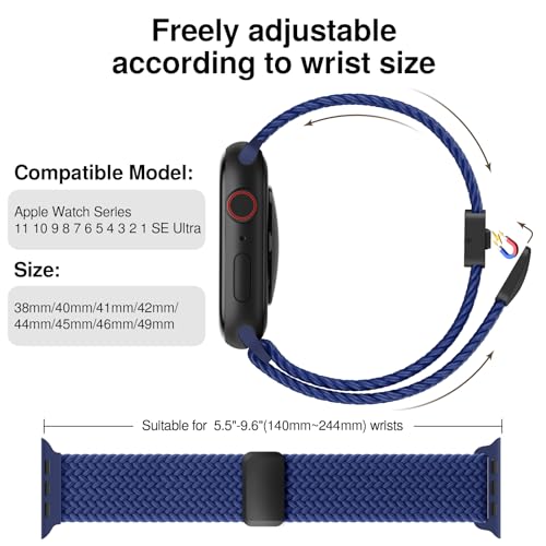 Braided Stretchy Magnetic Band Compatible with Apple Watch Bands Women Men - color: Atlantic Blue, size: 38mm/40mm/41mm/(42mm-series 11 10)