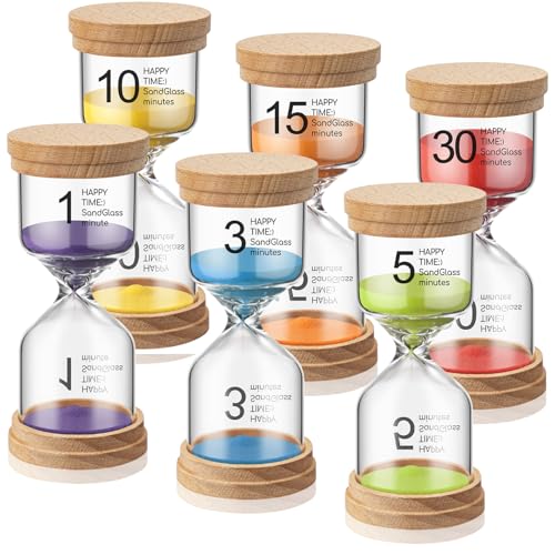 Kingdder Pack of 6 Wooden Sand Timer Set Operation Colorful Hourglass Timer Sandglass 1/3/5/10/15/30 Minutes Wood Sand Clock for Back to School Classroom Office Kitchen Cooking Home - color: Multicolor, size: 1/3/5/10/15/30 Minutes