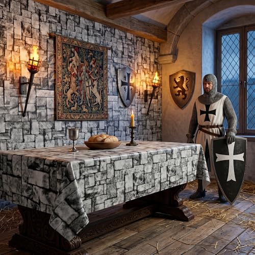 300FT x 54IN Stone Wall Plastic Tablecloth Roll with Slide Cutter Box | Heavy Duty Disposable Table Cover & Wall Backdrop, Cut-to-size for Medieval Party, Community, BBQ & Holiday Events - color: Deep Gray, size: 3600" x 54" (Rectangular)