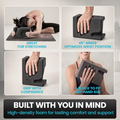 WRISTBuddy® Yoga Blocks 2 Pack, High Density Non-Slip, Hand-Shaped Design | 60% less wrist pressure —patented hand-shaped design eases wrist discomfort for yoga, Pilates, push-ups, planks & handstands. - color: Black
